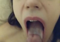 Licked her husbands hat and ate cum