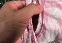 Marks on pink womens panties