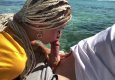 Lustful wife sucks dick from her husband in a boat on vacation