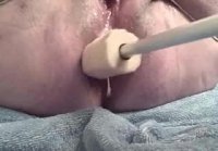 Sex machine fucks asshole lady in the ass and she pissed