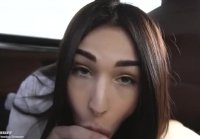 Cute sucked in the car and swallowed all the sperm d