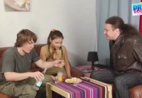 Drunk vodka with juice to have sex with a chick in threesome