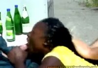 Two workers pissed in the mouth of a black woman