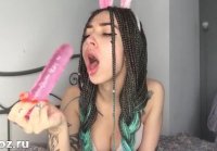 Cute bunny fucks herself pussy