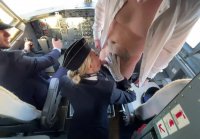 Pilots fucked russian stewardess in two dicks