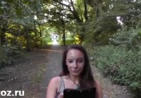 Girlfriend jerking off in the park and took cum on her face