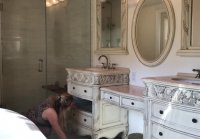 Milf stuck in the bathroom then fucked teen