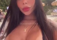 Busty latina girl show tits in beach