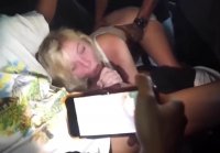 A white whore is fucked in all holes in a car