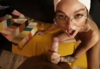 Skinny girl with glasses fucked in shaved pussy